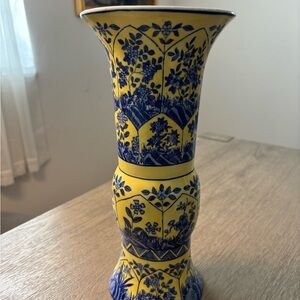 Andrea By Sadek Yellow and Blue Floral Vase